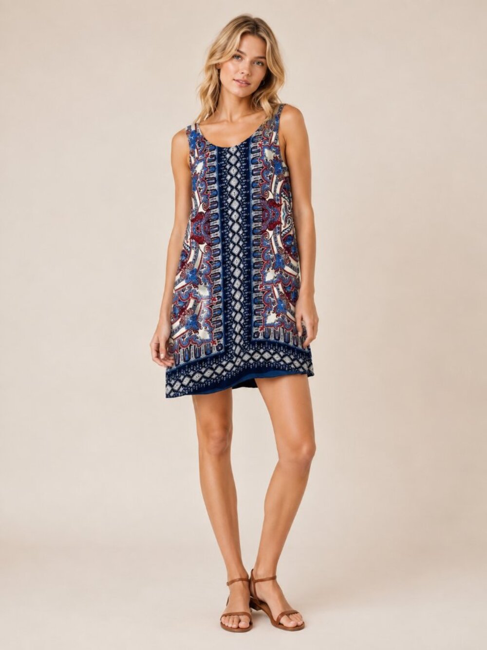 2/$30 Lila Rose Bandana Print Sleeveless Shift Dress Multi 2 #A0482 TRB3